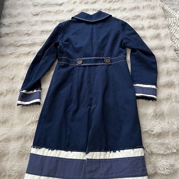 Boden Navy Trench Coat with White and Gray Accents - Picture 11 of 13